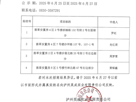 瀘州昊成實業(yè)有限責(zé)任公司第二十七批次招商結(jié)果公示